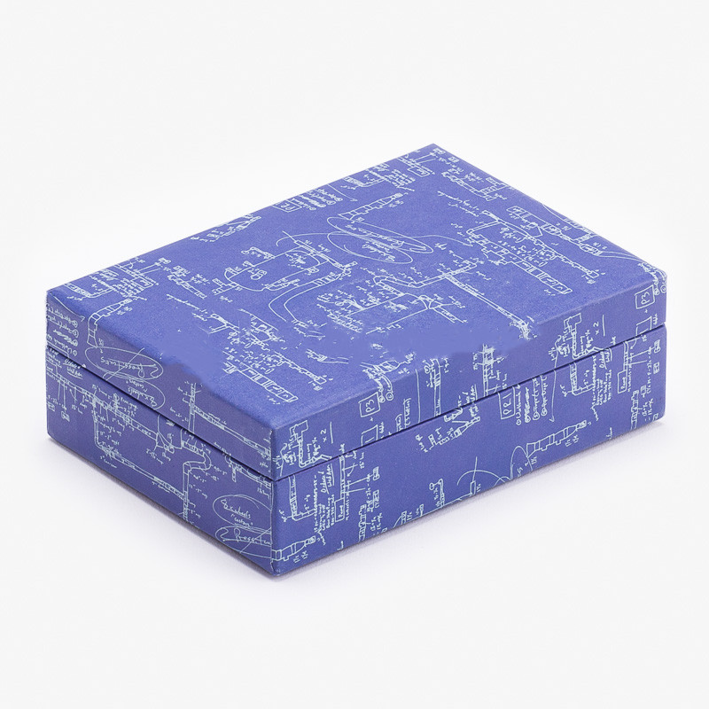 Caja con tapa y estampado azul inundado