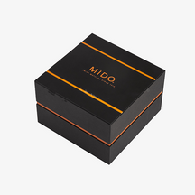 Caja de reloj con bisagras y tapa negra doble con inserto